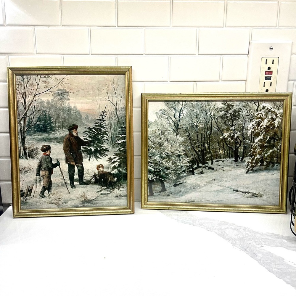 2 Framed Christmas Snow Pictures 8X10